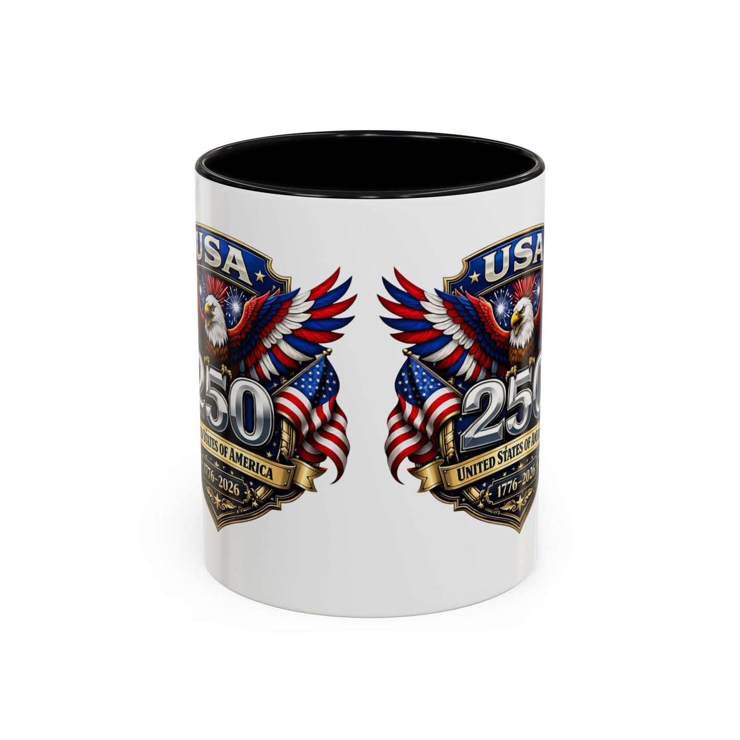 USA 250th Anniversary Accent Coffee Mug – Patriotic Eagle & Flag 1776–2026