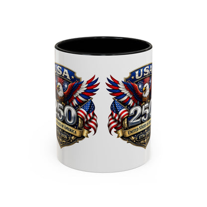 USA 250th Anniversary Accent Coffee Mug – Patriotic Eagle & Flag 1776–2026