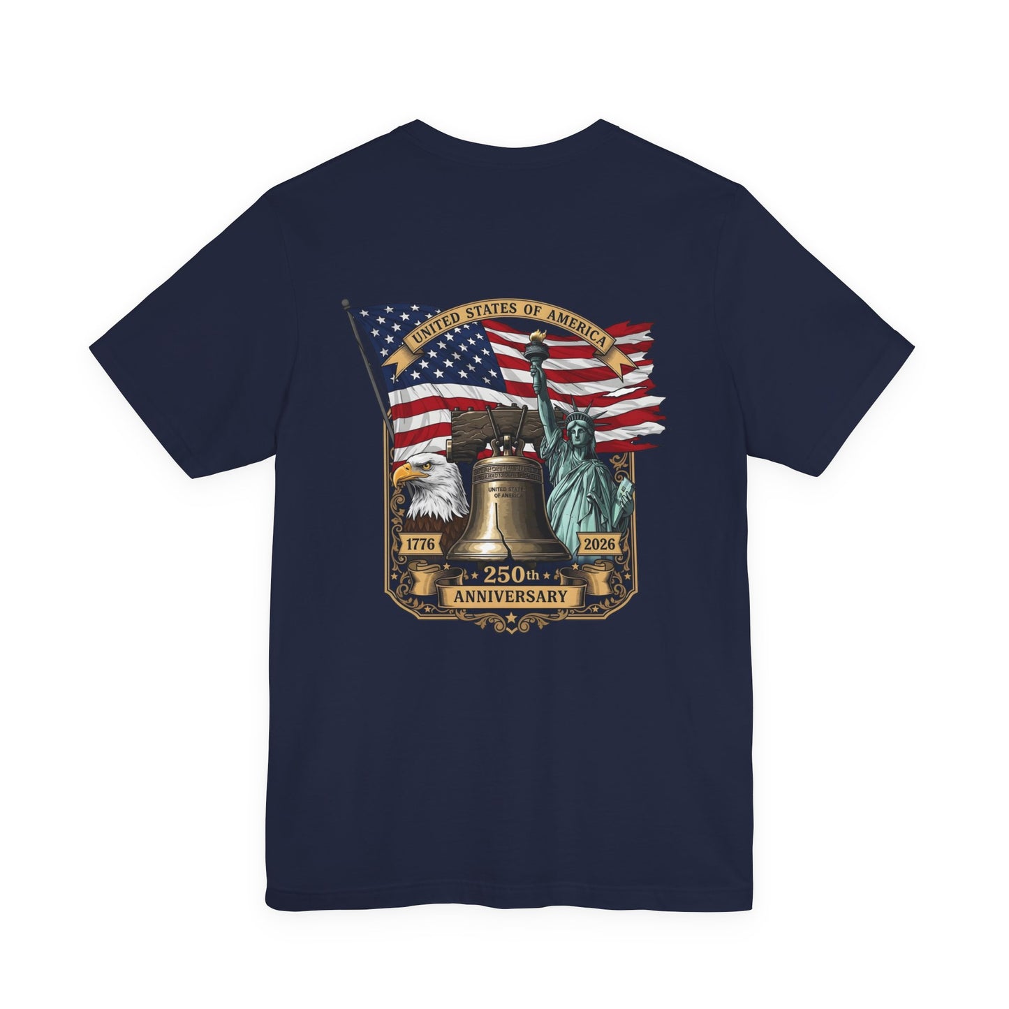 Liberty 250th Anniversary T-Shirt — American Flag, Liberty Bell & Statue of Liberty Tee