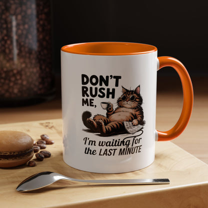 Cat Coffee Mug – "Don't Rush Me, I'm Waiting for the Last Minute" Accent Mug