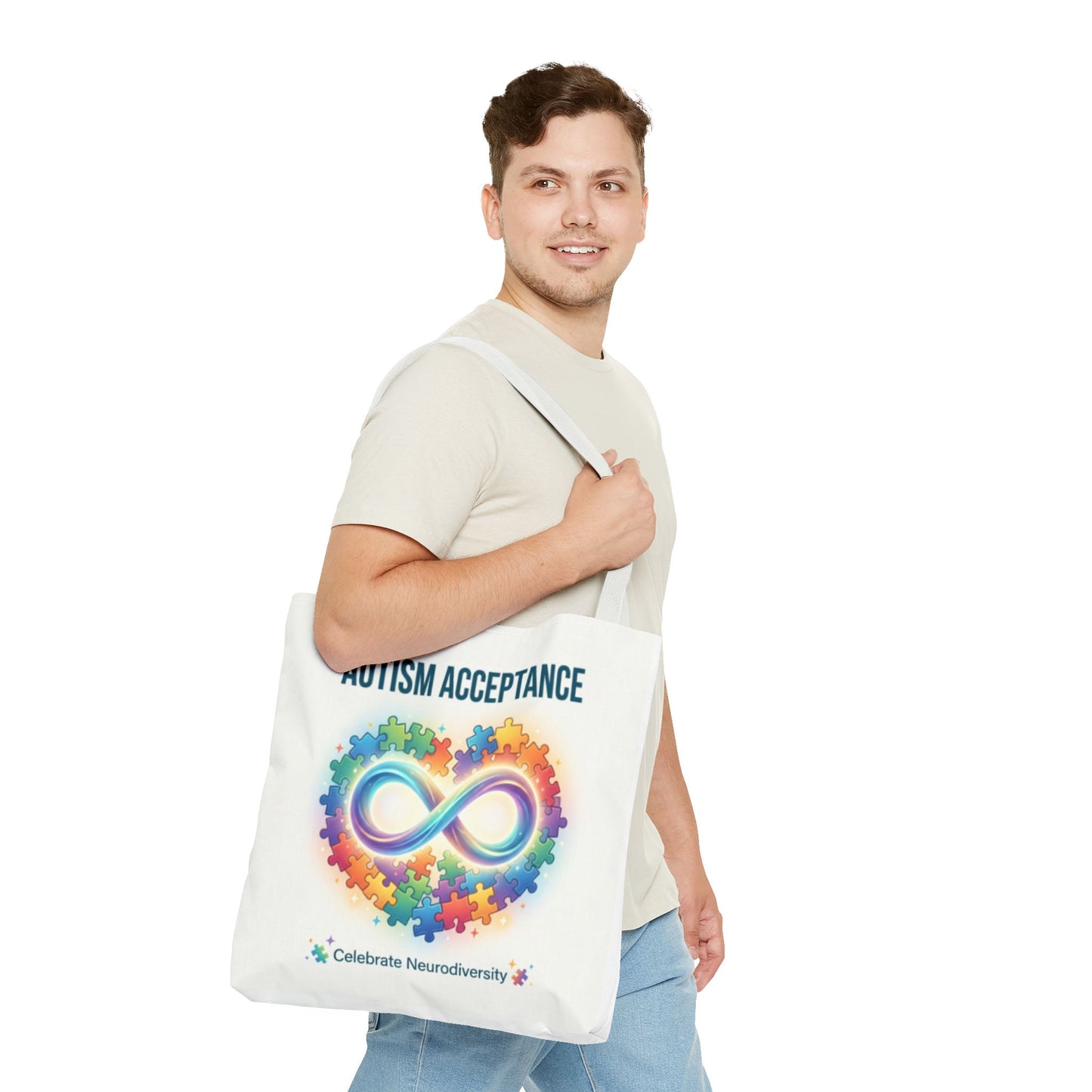 Autism Acceptance Tote Bag — Rainbow Neurodiversity Infinity Puzzle Design
