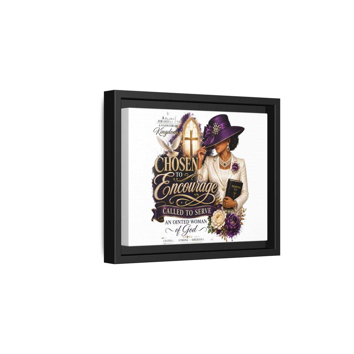 Chosen to Encourage — Framed Faith Canvas Wall Art (Called to Serve, Anointed Woman of God)