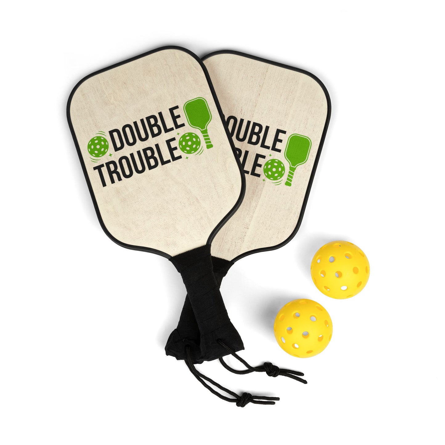 Double Trouble Pickleball Paddles Set — Funny Matching Pickleball Kit with Balls