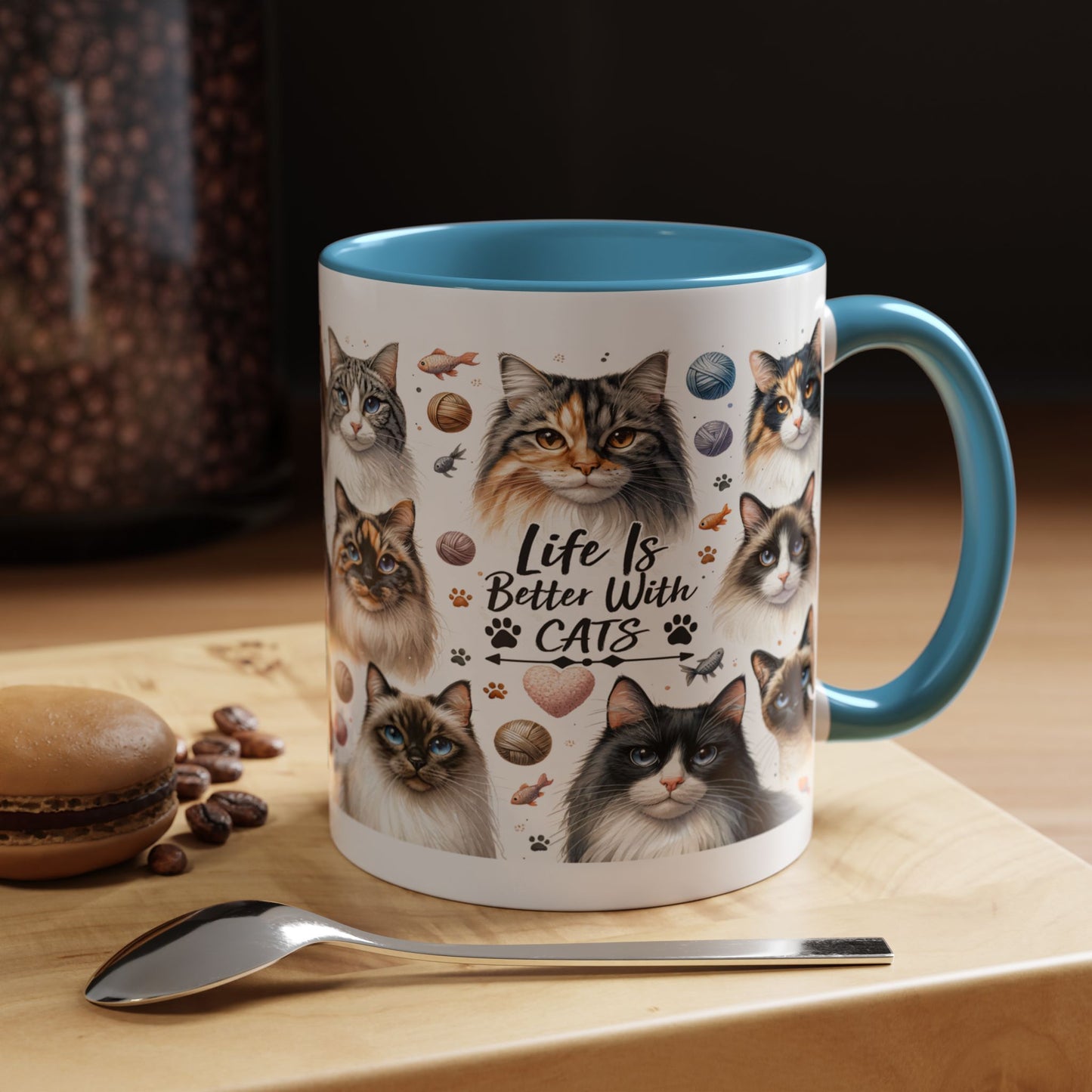 Life Is Better With Cats Accent Coffee Mug — Cat Lover Ceramic Mug (11/15oz)