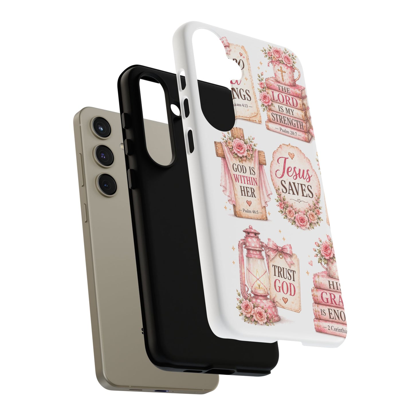 Christian Phone Case — Jesus Saves Floral Tough Case with 'God Is Within Her' & 'Trust God' Design