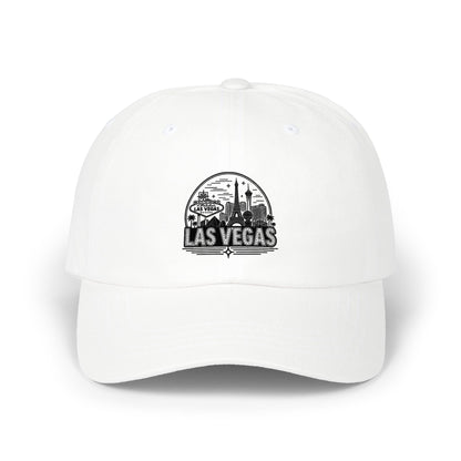Las Vegas Skyline Dad Cap — Vintage Black Embroidered Travel Hat