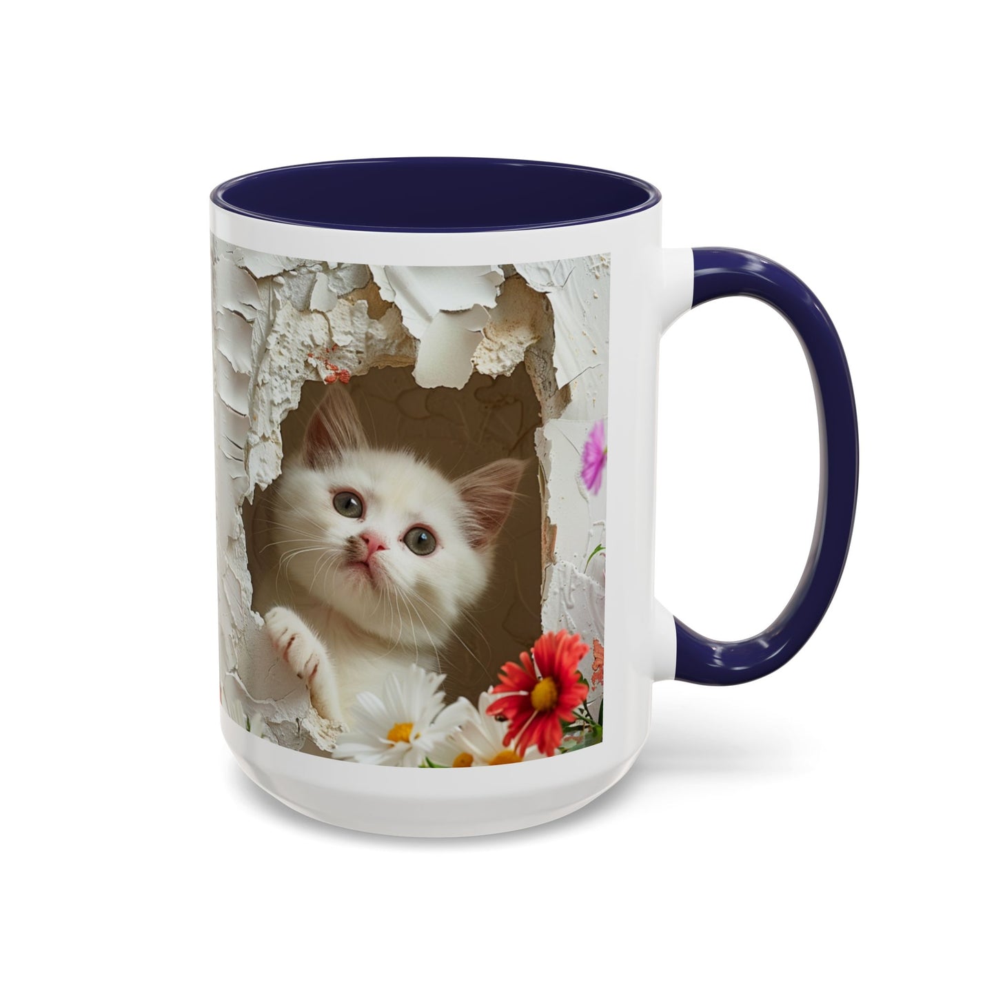 Peek-A-Boo Kitten Accent Coffee Mug — Cute Cat Floral Design (11/15oz)
