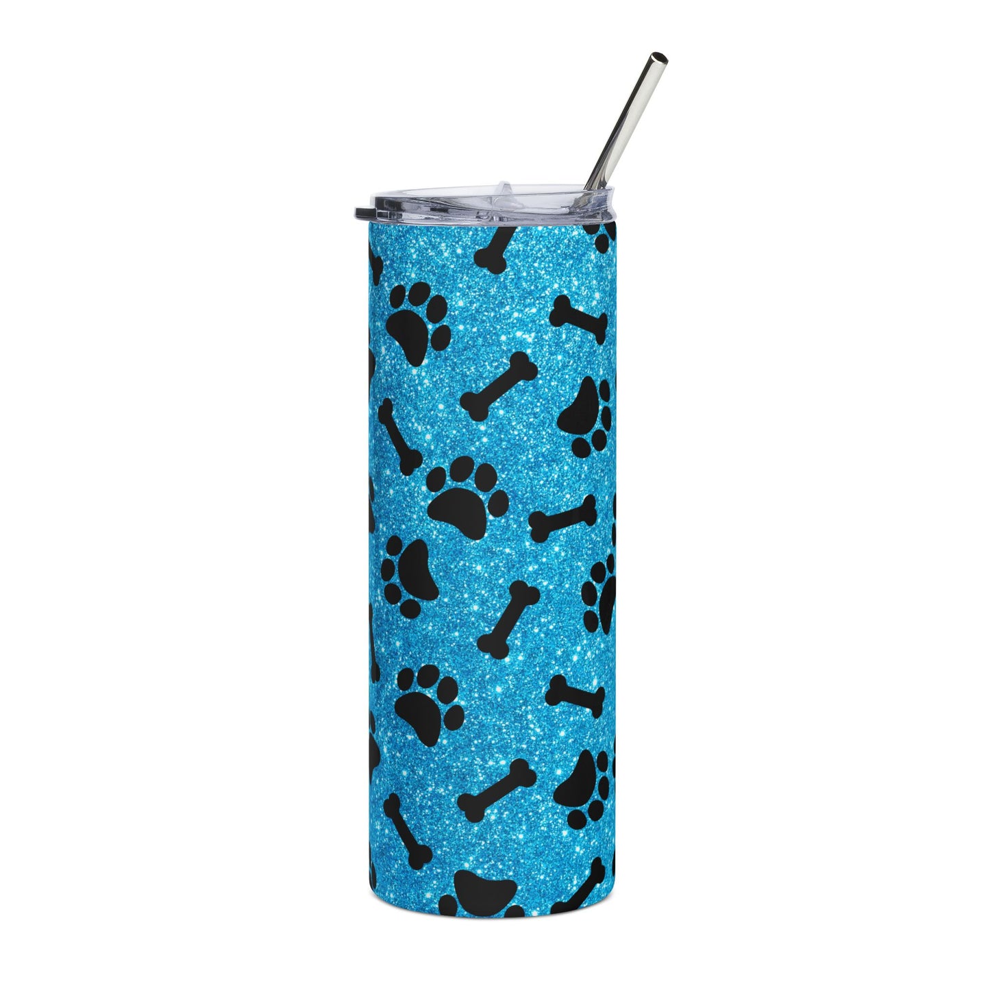 Pet Paw Print 20oz Stainless Tumbler — Blue Dog Bone & Paw Pattern