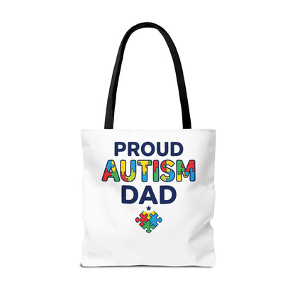 Proud Autism Dad Tote Bag — Colorful Puzzle-Heart Support Gift
