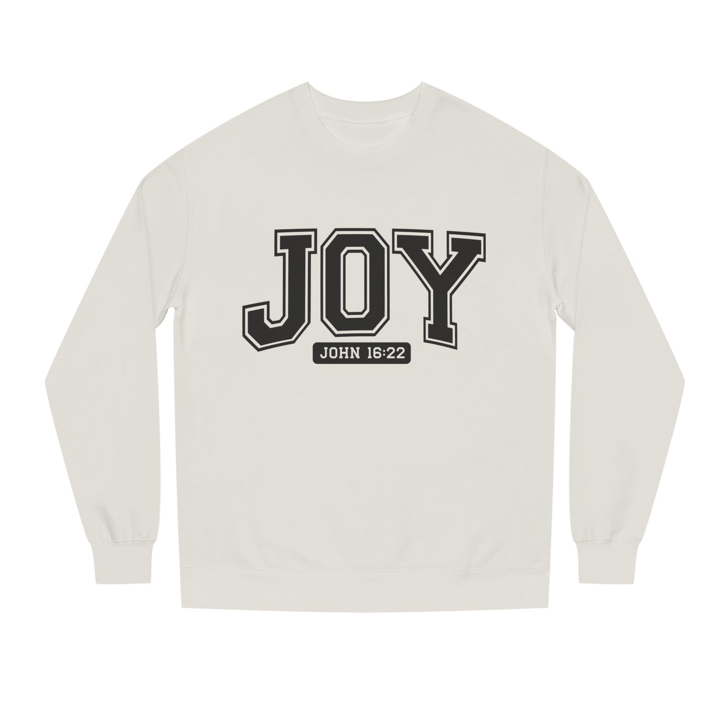 JOY Crewneck Sweatshirt — Bold Collegiate Faith Design (John 16:22)