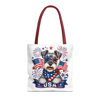 Patriotic Schnauzer Tote Bag — USA Flag Fireworks All-Over Print