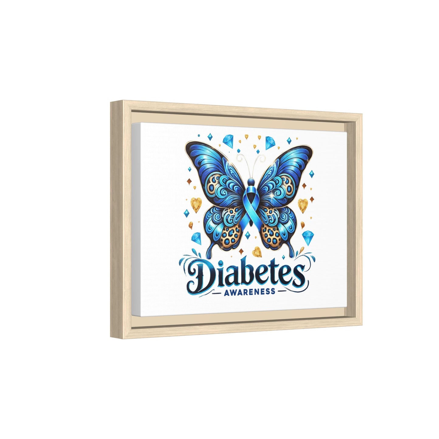 Diabetes Awareness Blue Ribbon Butterfly Matte Framed Canvas