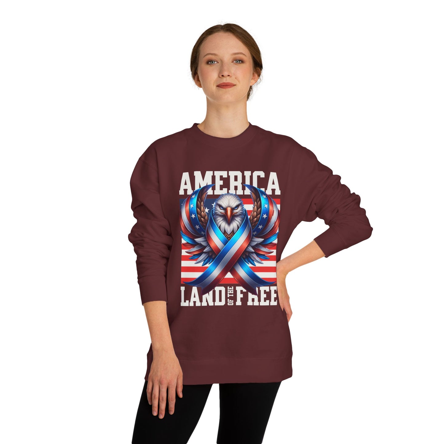 America Land of the Free Sweatshirt — Patriotic Eagle Ribbon Crewneck