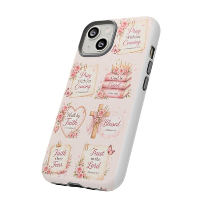 Christian Floral Phone Case — "Pray Without Ceasing" Faith Cross Design
