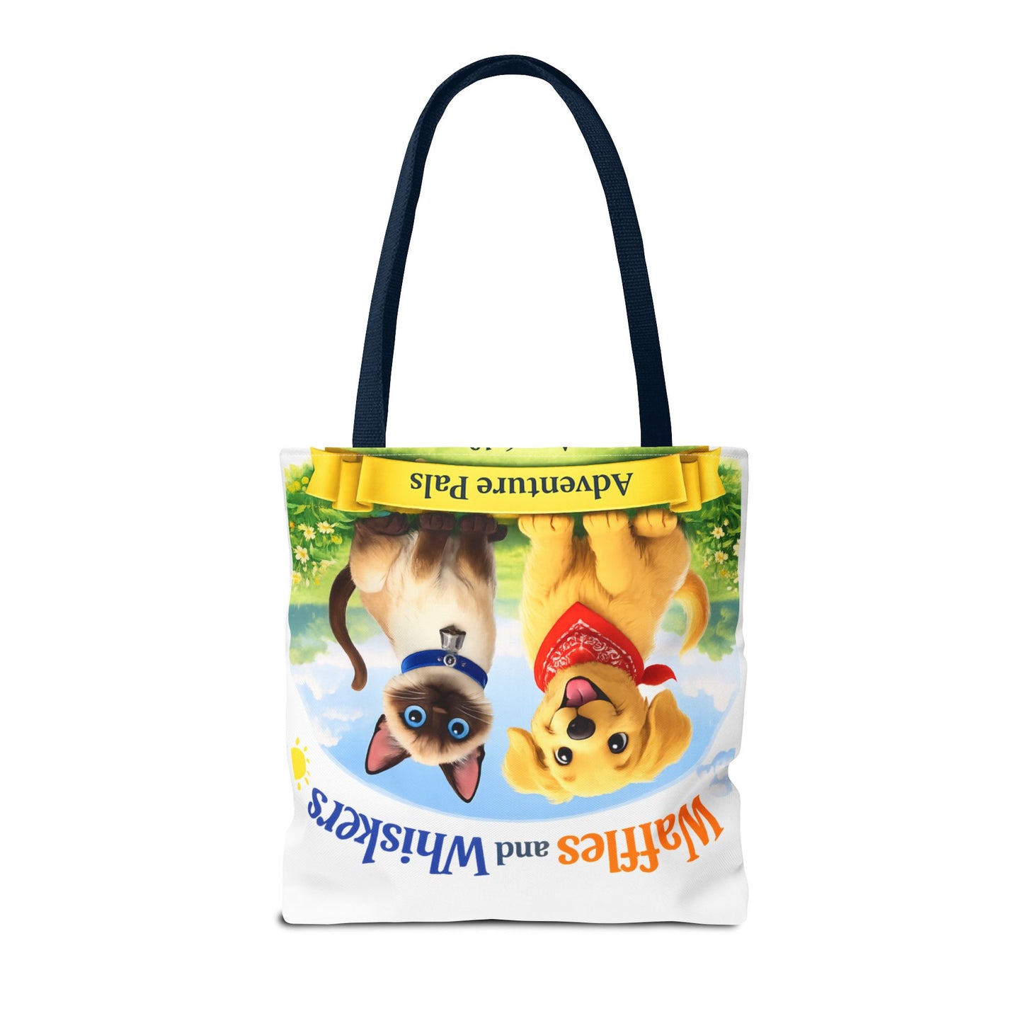 Waffles & Whiskers Adventure Pals Tote Bag — Cute Puppy and Kitten Kids Book Design
