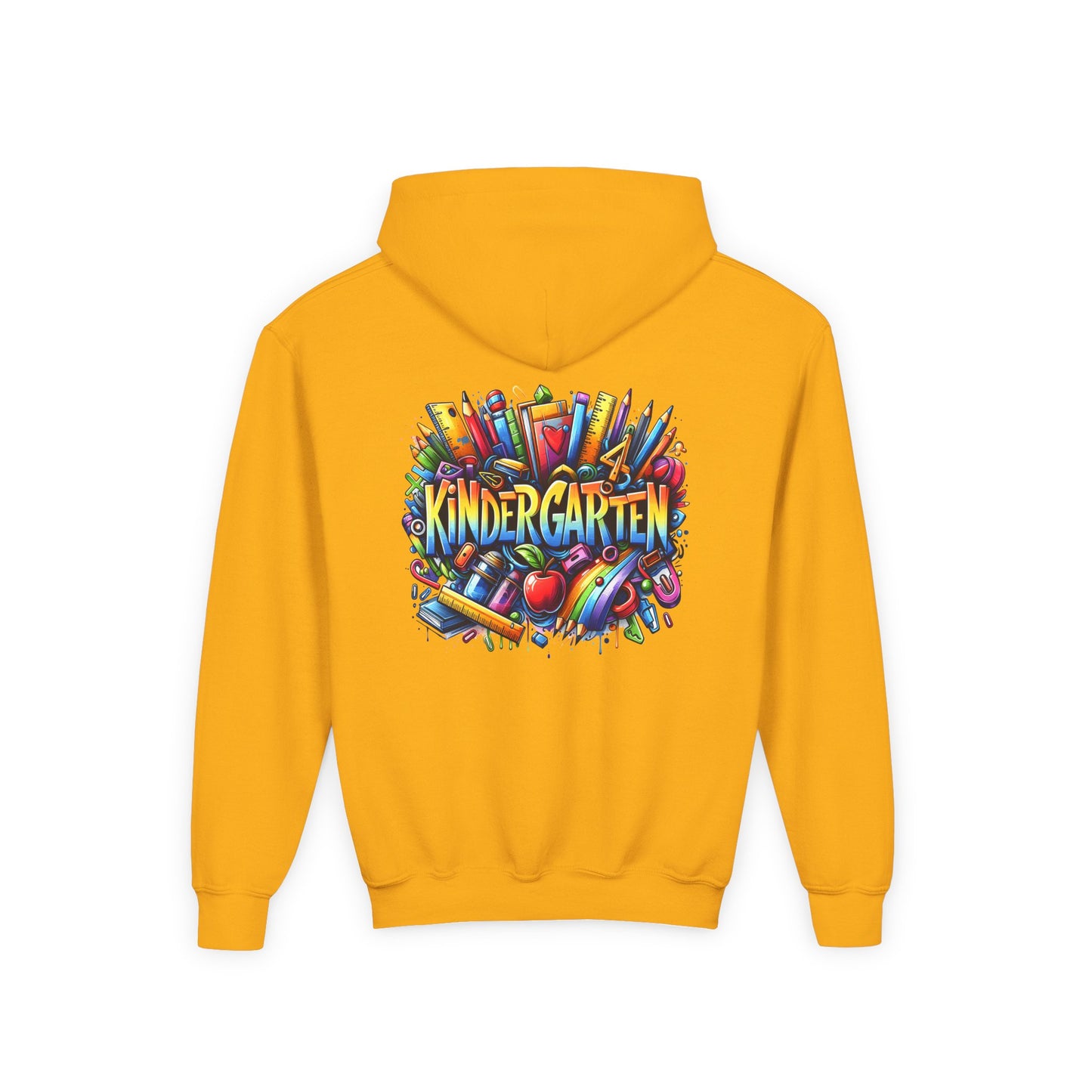 Kindergarten Kids Hoodie — Colorful School Supplies Back-to-School Sweatshirt