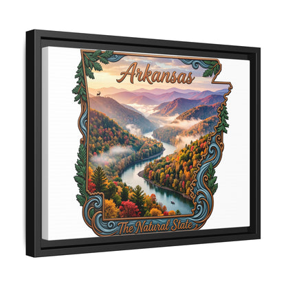 Arkansas Scenic State Map Canvas — "The Natural State" Framed Wall Art