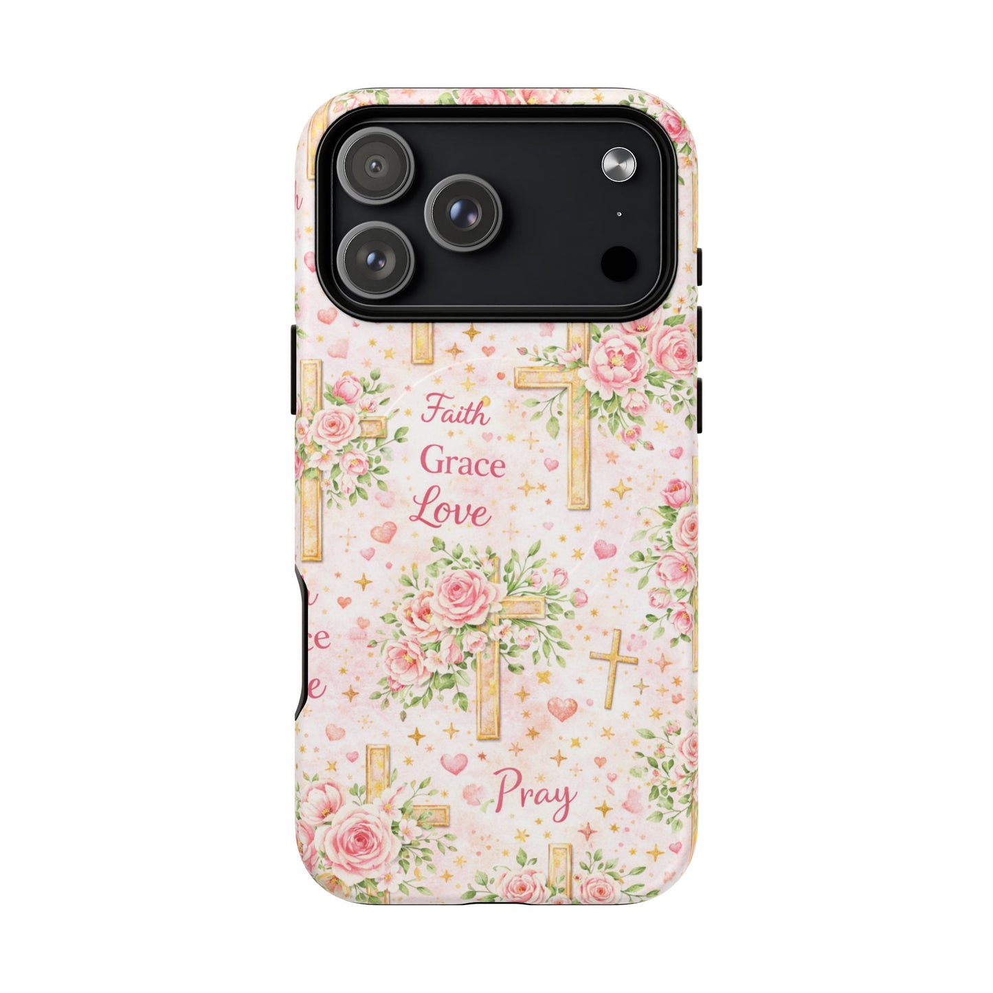 Faith Grace Love Tough Magnetic Phone Case — Floral Cross Protective Cover