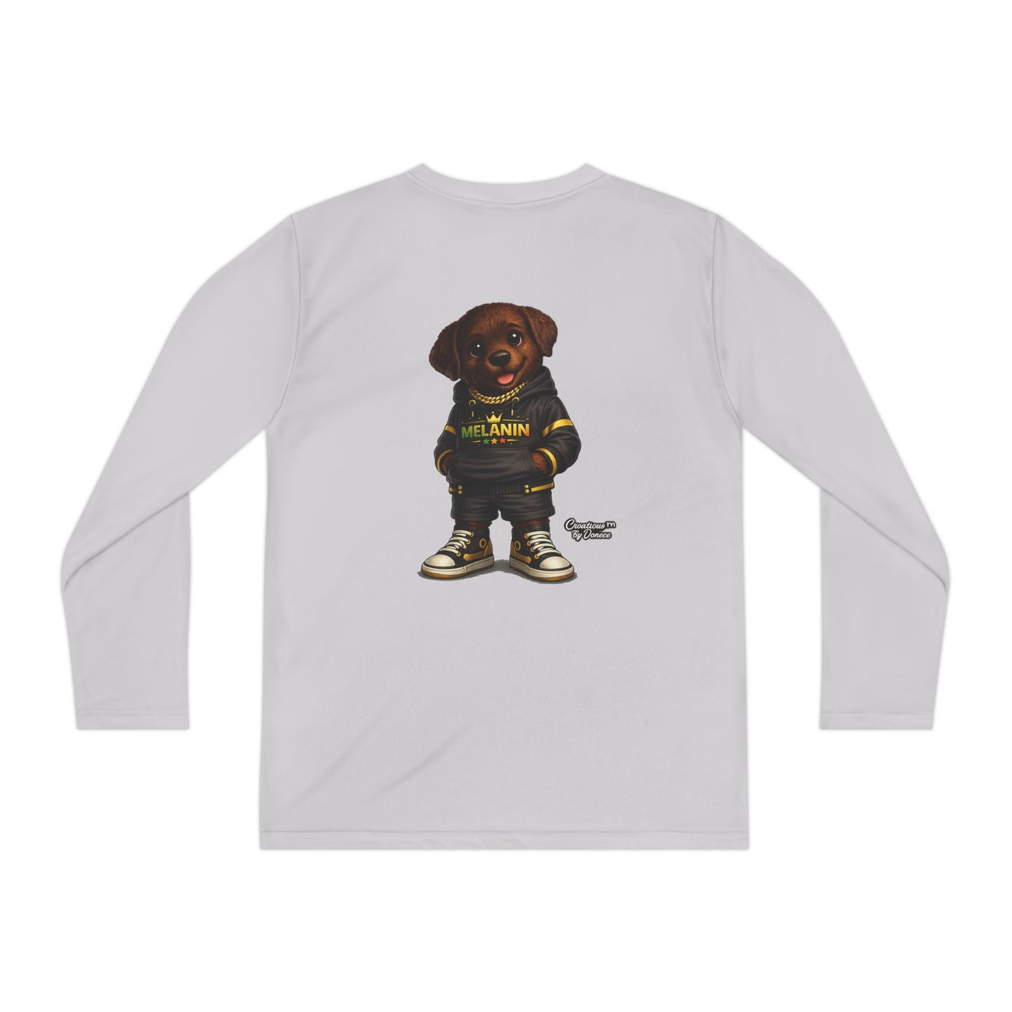 Youth Long Sleeve Tee — Cute Rottweiler Pup Graphic "Melanin" Hoodie Design