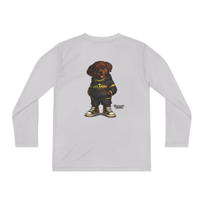 Youth Long Sleeve Tee — Cute Rottweiler Pup Graphic "Melanin" Hoodie Design