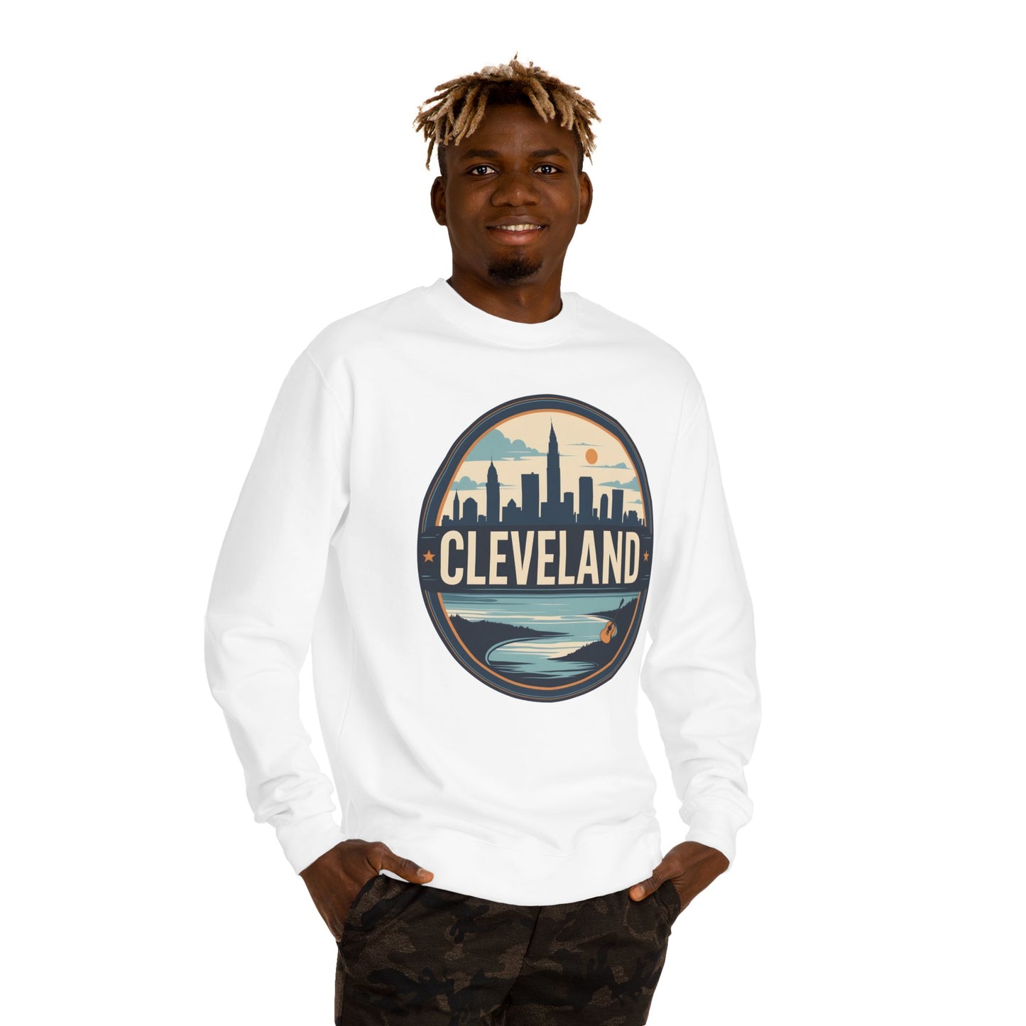 Cleveland Skyline Crewneck Sweatshirt — Retro City Badge Design