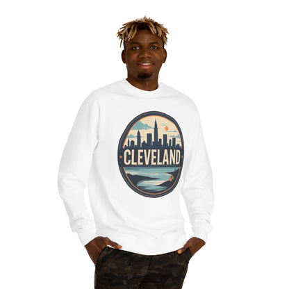 Cleveland Skyline Crewneck Sweatshirt — Retro City Badge Design