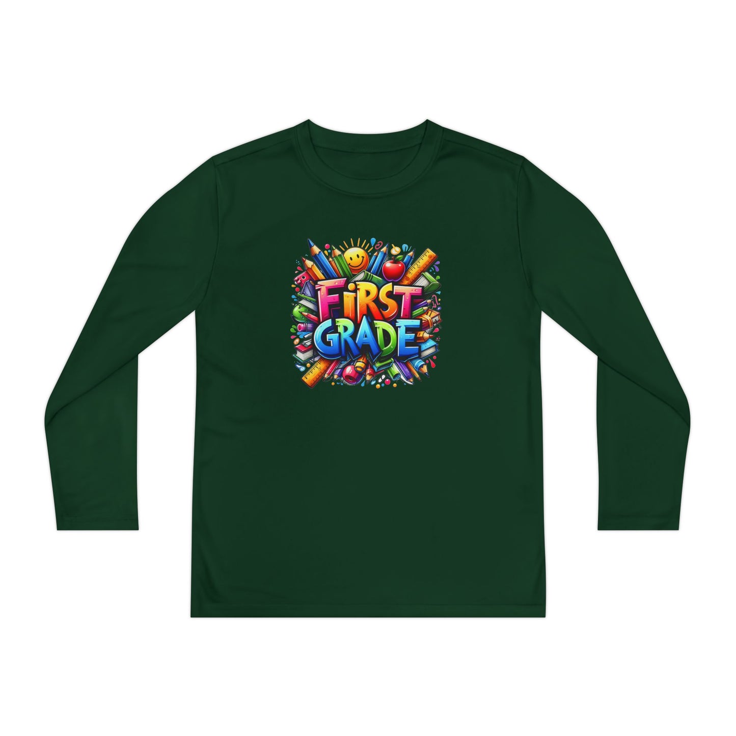 First Grade Youth Long Sleeve Tee — Colorful Back-to-School Shirt