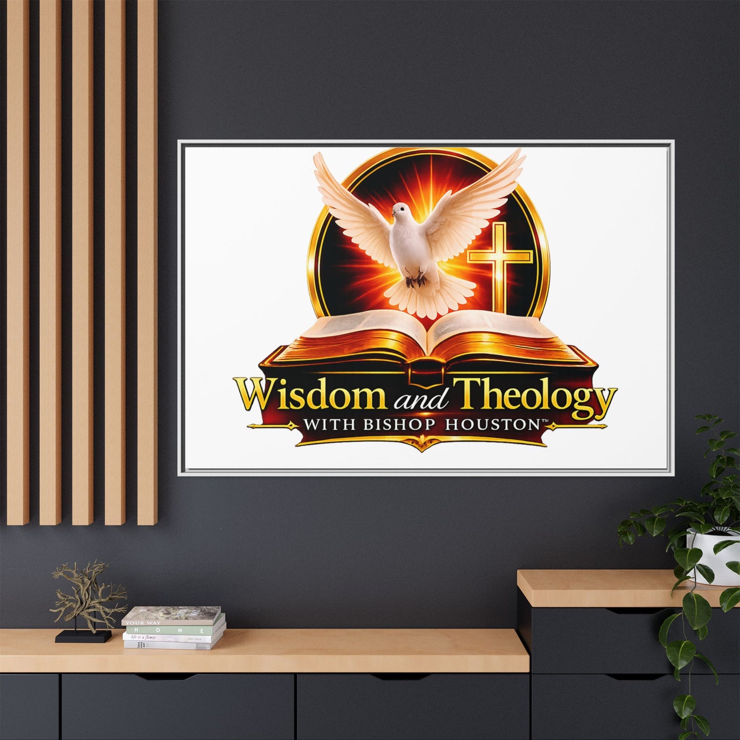 Framed Canvas Print — "Wisdom and Theology" Dove & Bible Wall Art