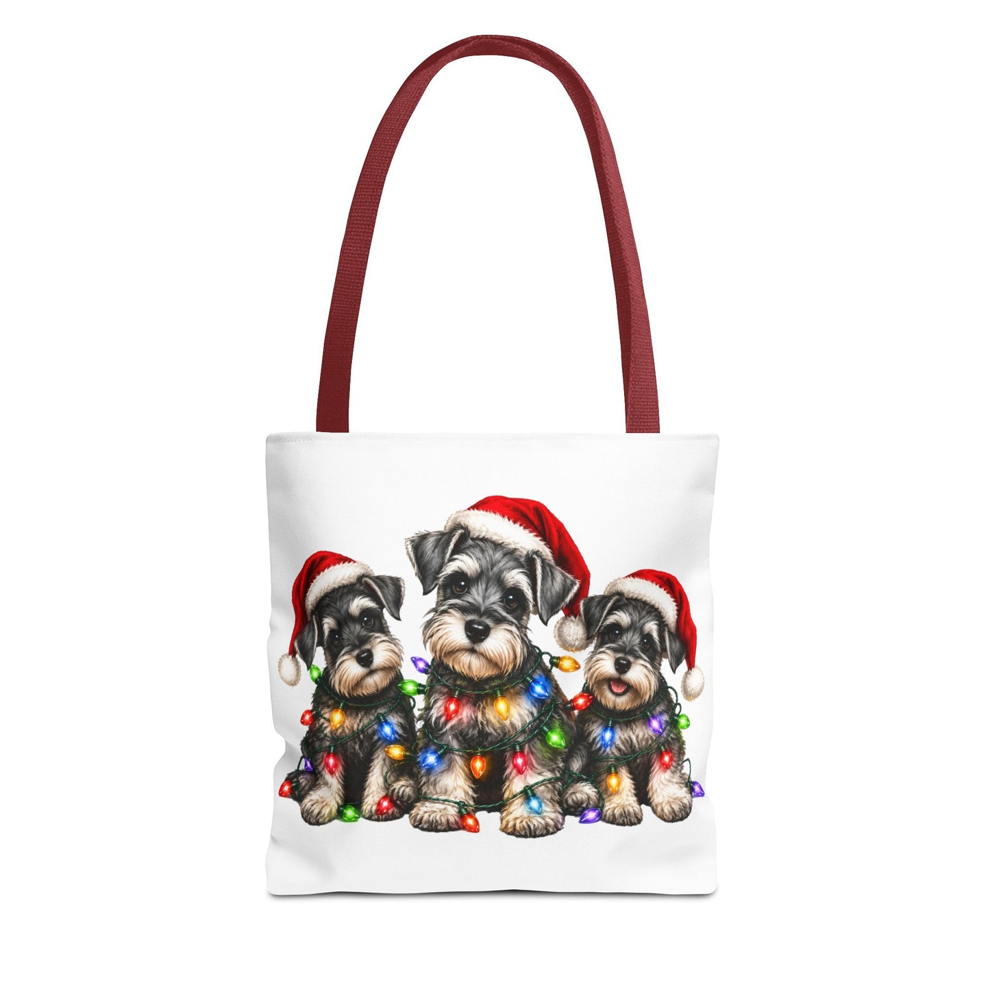 Christmas Schnauzer Tote Bag — Cute Puppies in Santa Hats & Holiday Lights