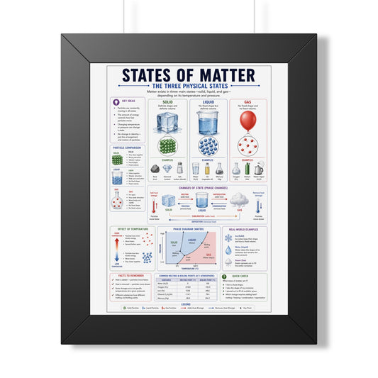 Framed Poster - States of Matter Educational Chart (Vertical)