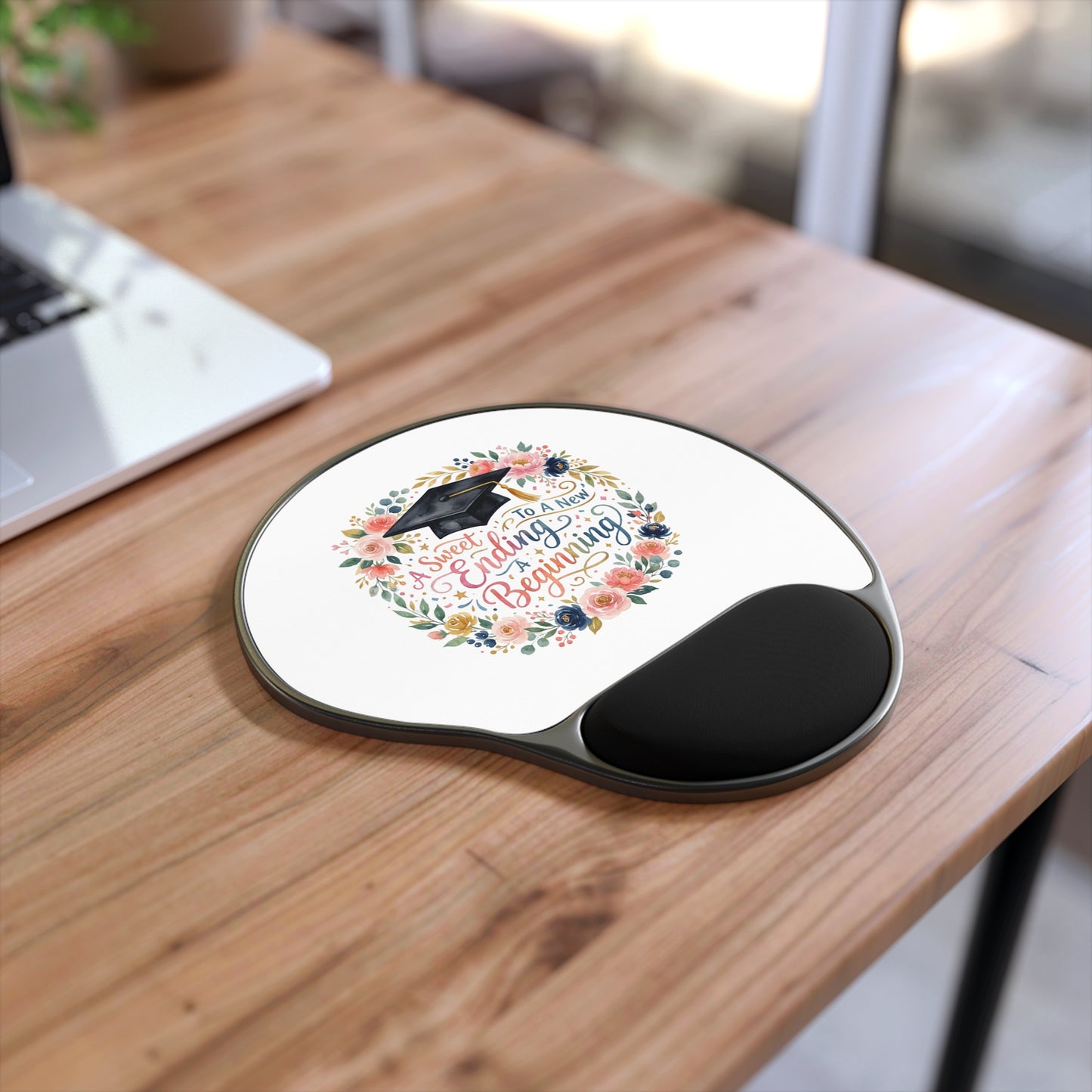 Graduation Floral Mouse Pad with Wrist Rest — "A Sweet Ending to a New Beginning"