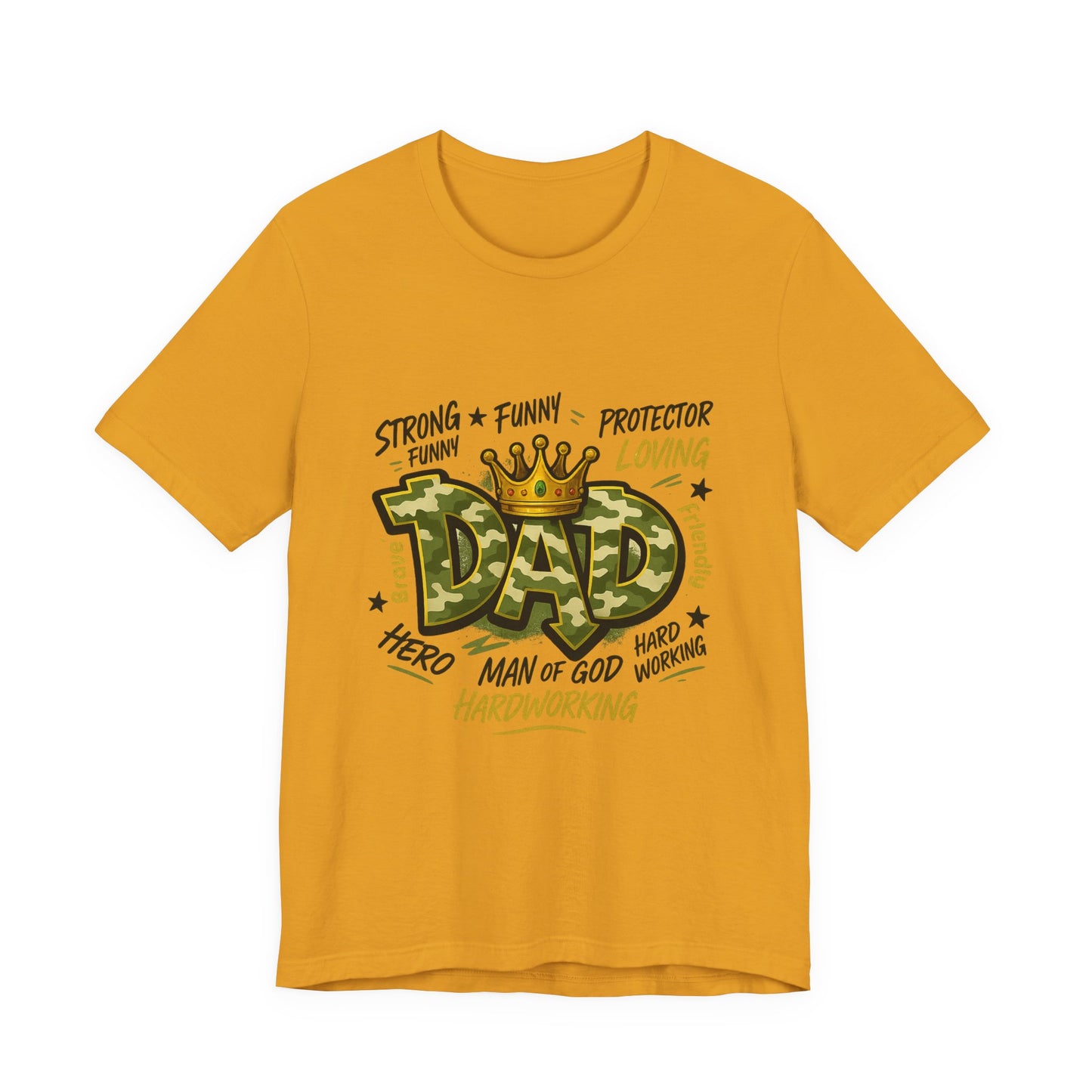 Dad Camo Crown T-Shirt — 'DAD' Graphic with 'Man of God, Hardworking' Father's Day Tee