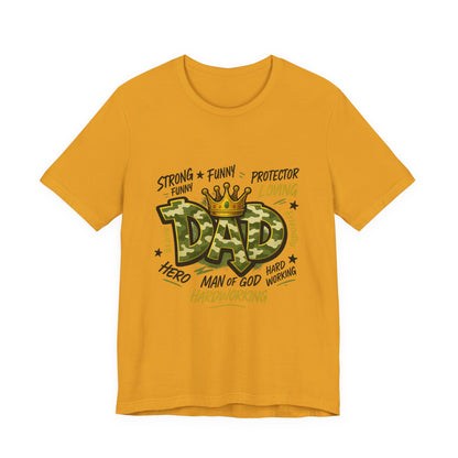Dad Camo Crown T-Shirt — 'DAD' Graphic with 'Man of God, Hardworking' Father's Day Tee