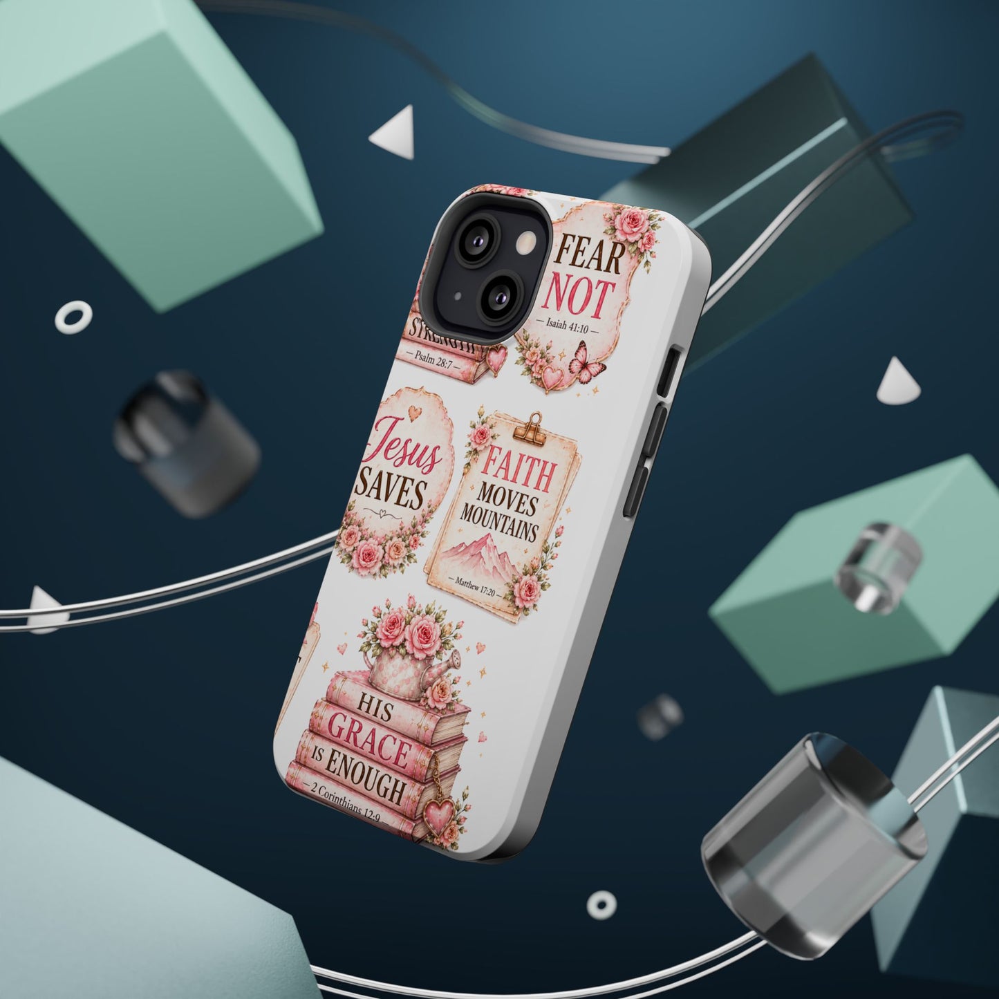 Christian Phone Case - "Fear Not, Faith Moves Mountains, Jesus Saves" Floral Magnetic Impact-Resistant Case