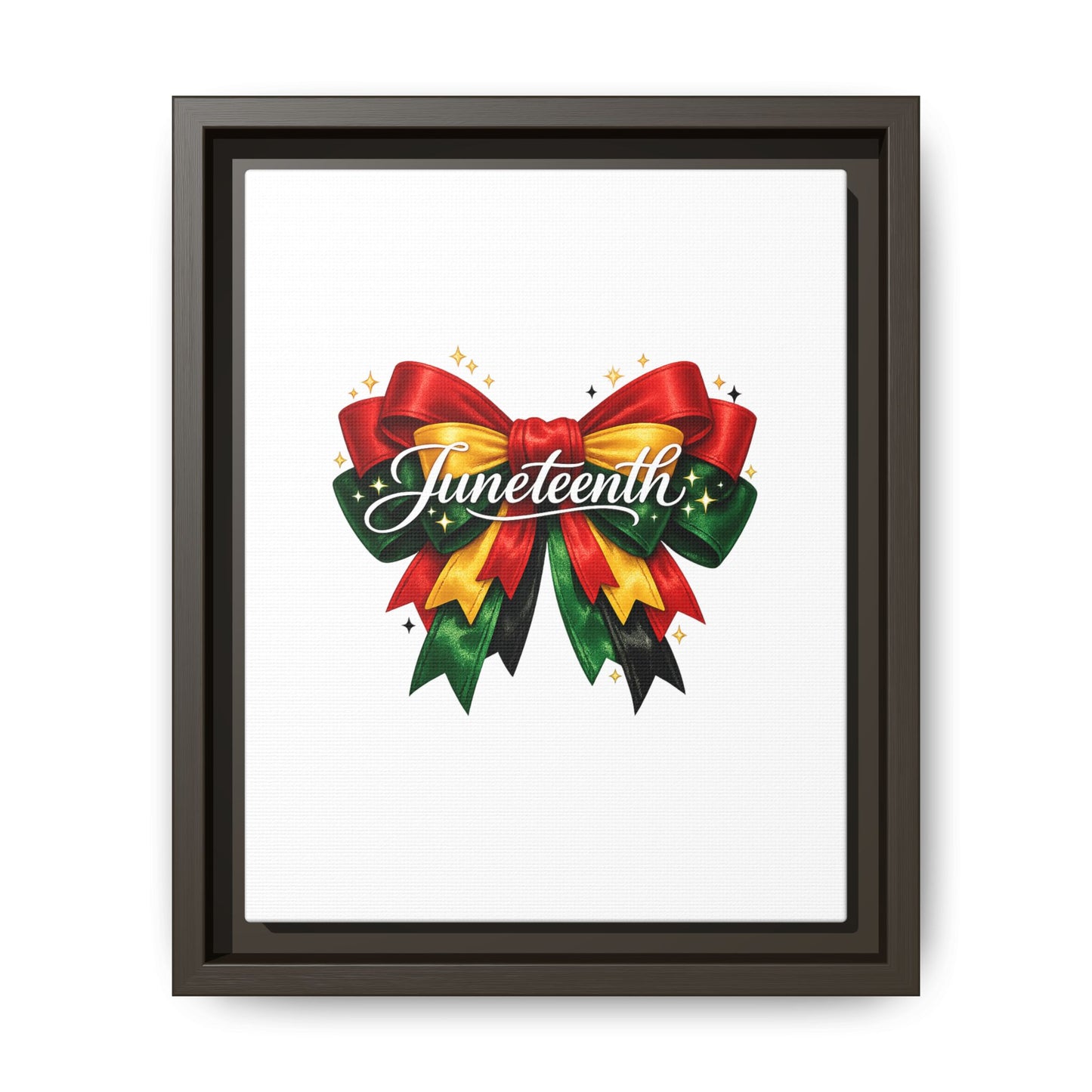 Juneteenth Framed Canvas Print – Festive Red, Green & Gold Ribbon Wall Art