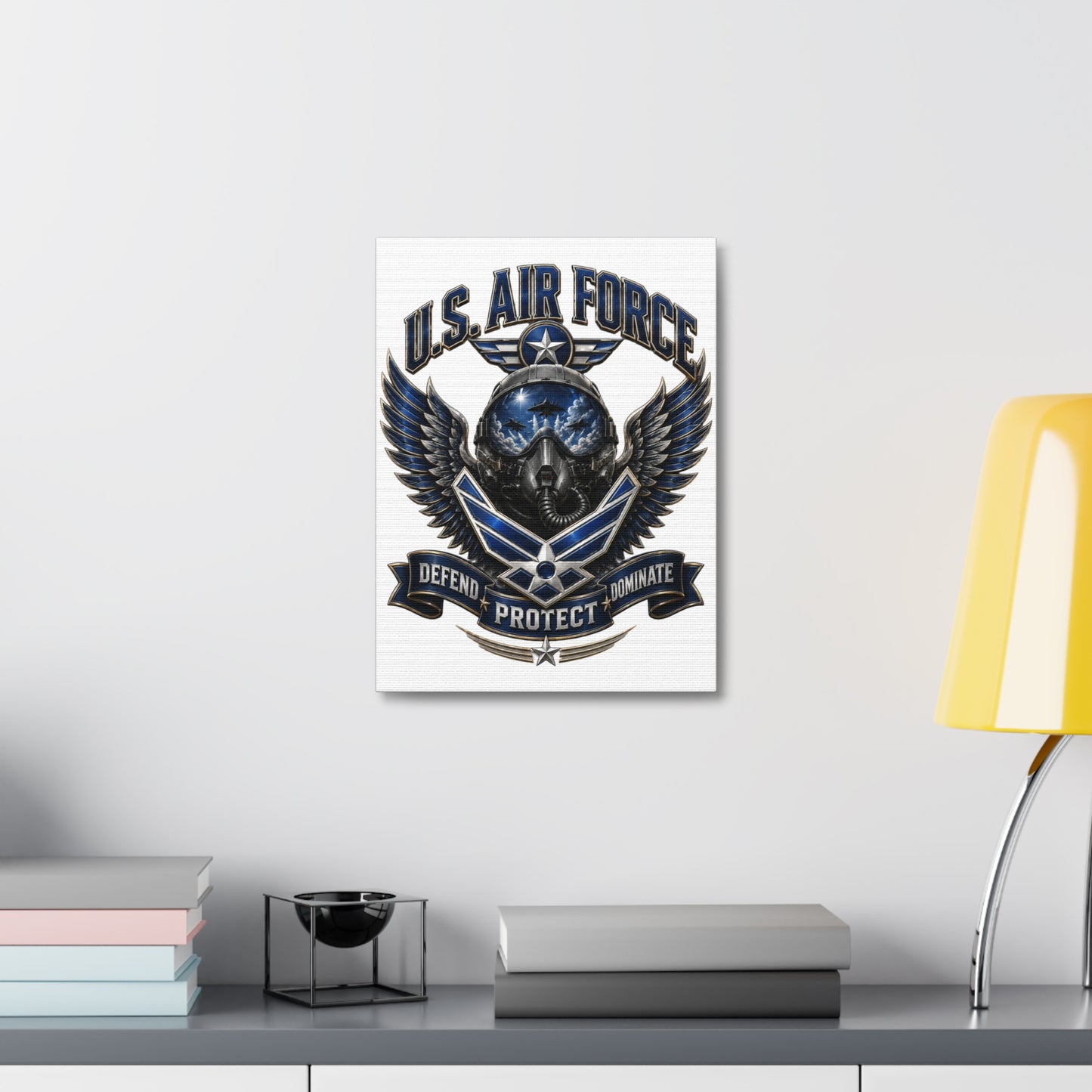 U.S. Air Force Canvas Wall Art – "Defend Protect Dominate" Military Aviation Stretched Canvas