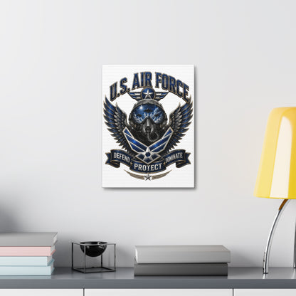 U.S. Air Force Canvas Wall Art – "Defend Protect Dominate" Military Aviation Stretched Canvas