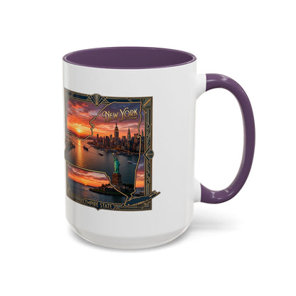 New York Skyline Accent Coffee Mug — Empire State Sunset Scene (11/15oz)