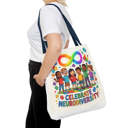 Celebrate Neurodiversity Tote Bag — Rainbow Infinity Symbol & Kids Design