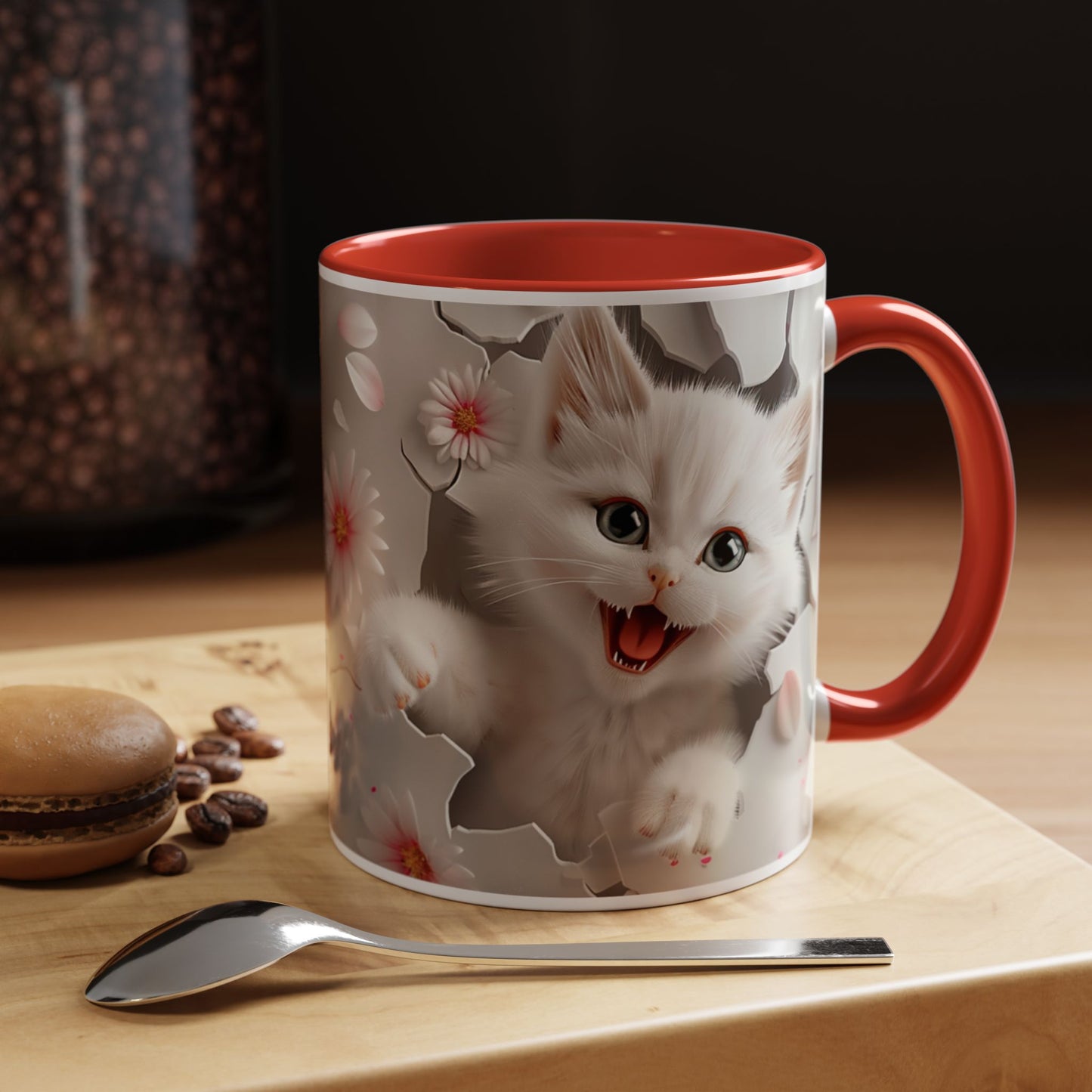 Cute Kitten Floral Accent Coffee Mug – Cat Lover Ceramic Mug (11/15oz)