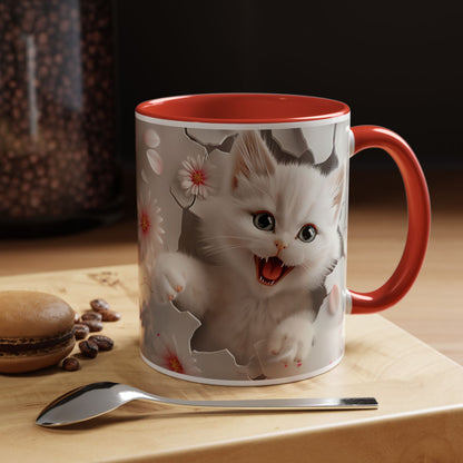 Cute Kitten Floral Accent Coffee Mug – Cat Lover Ceramic Mug (11/15oz)