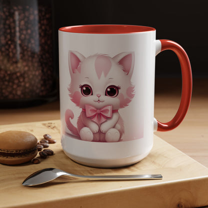 Cute Pink Kitty Accent Coffee Mug — Adorable Cat Design, Gift for Cat Lovers