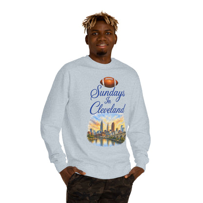 Sundays in Cleveland Football Crewneck Sweatshirt — Cleveland Skyline Game Day Pullover