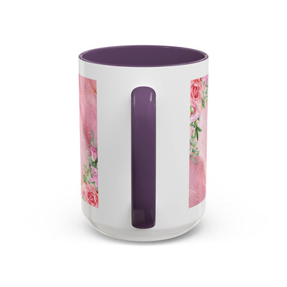 Mother’s Love Accent Coffee Mug — “A Mother's Love is the Heart of the Family” (Pink Floral, 11/15oz)