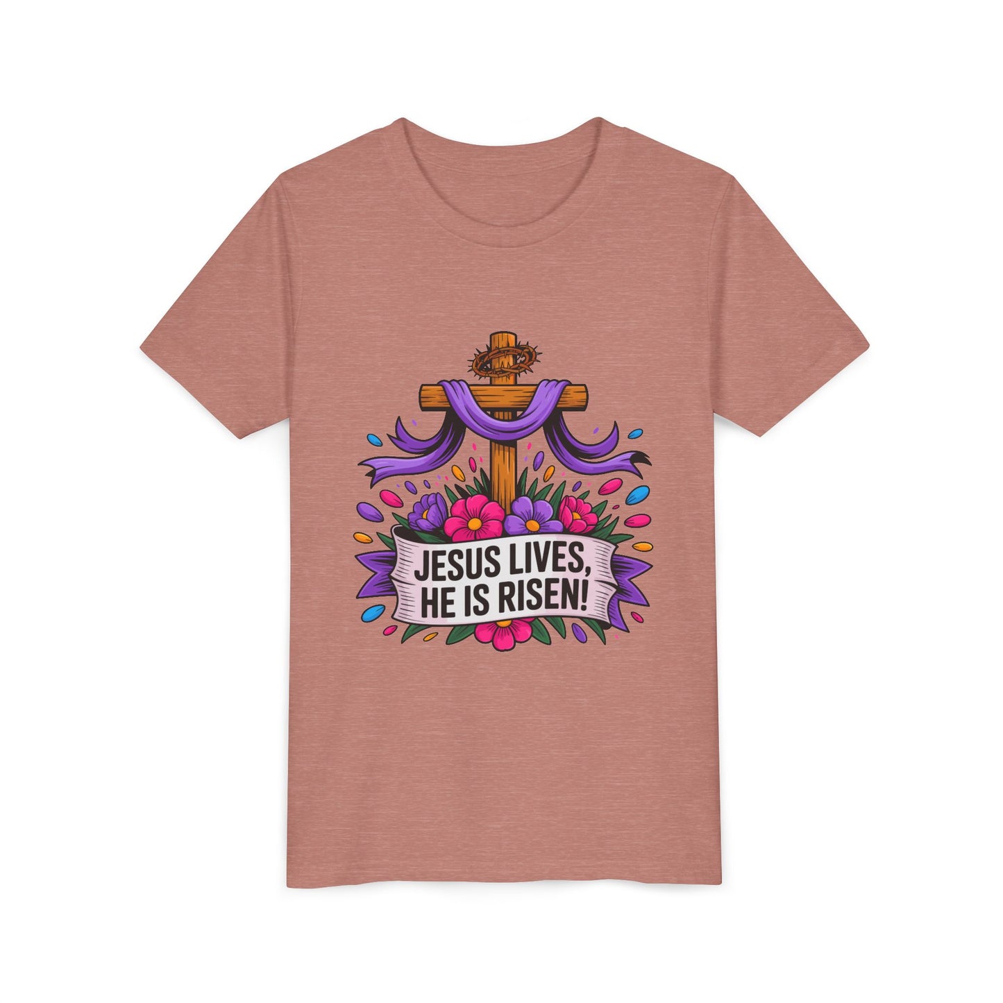 Youth Tee — "Jesus Lives, He Is Risen!" Easter Christian Tee