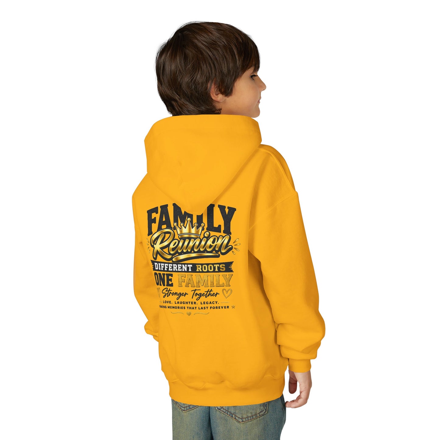 Family Reunion Hoodie — "Different Roots One Family" Youth Pullover