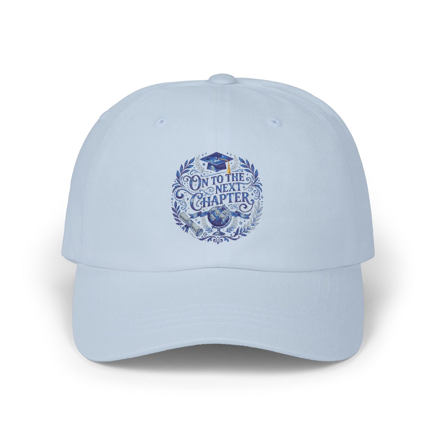 Dad Cap — ‘On to the Next Chapter’ Floral Embroidered White Baseball Hat