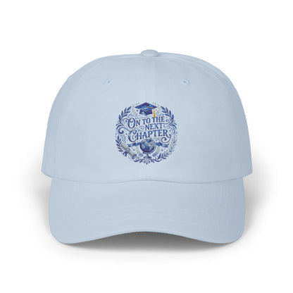 Dad Cap — ‘On to the Next Chapter’ Floral Embroidered White Baseball Hat