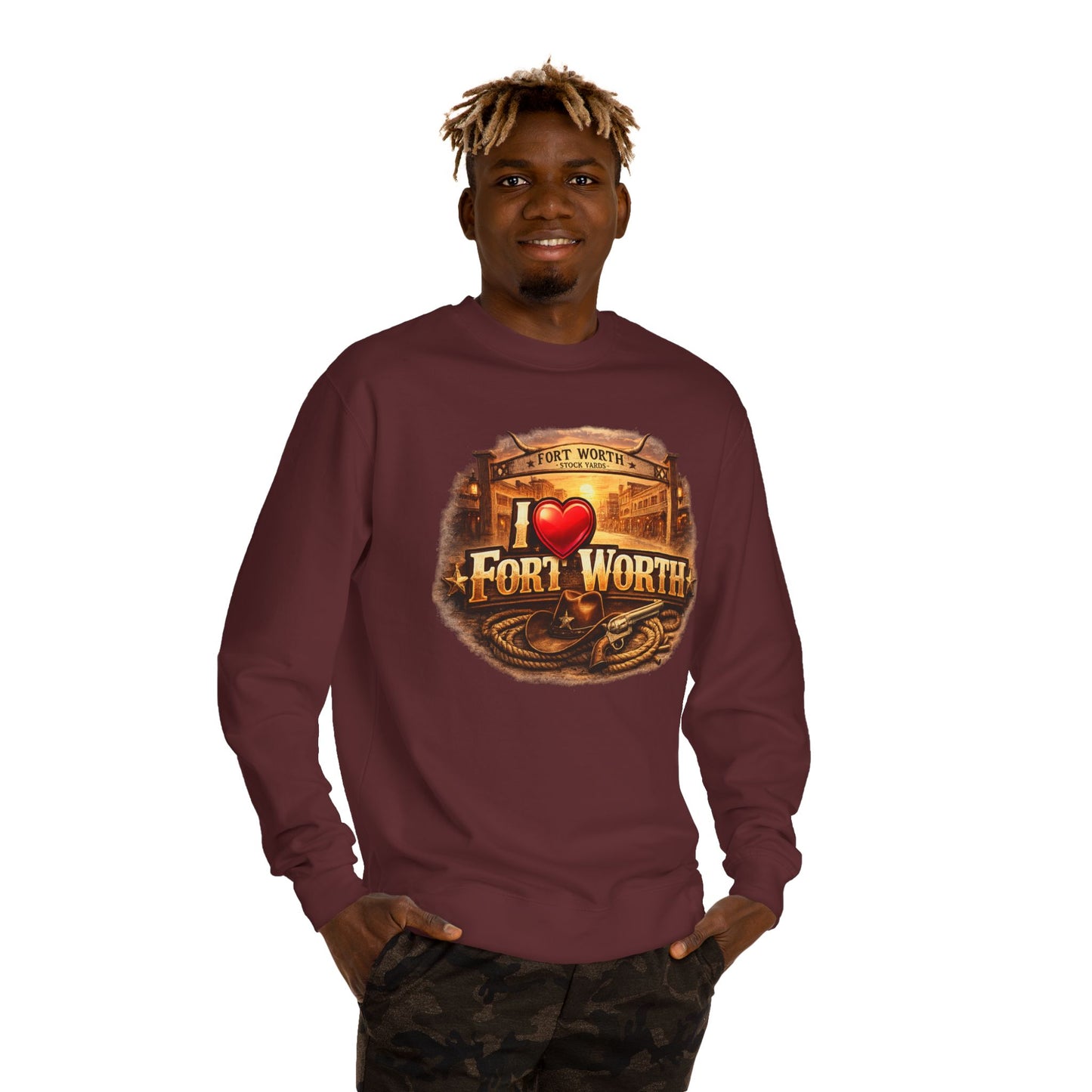 I Heart Fort Worth Crewneck Sweatshirt — Vintage Texas City Pride