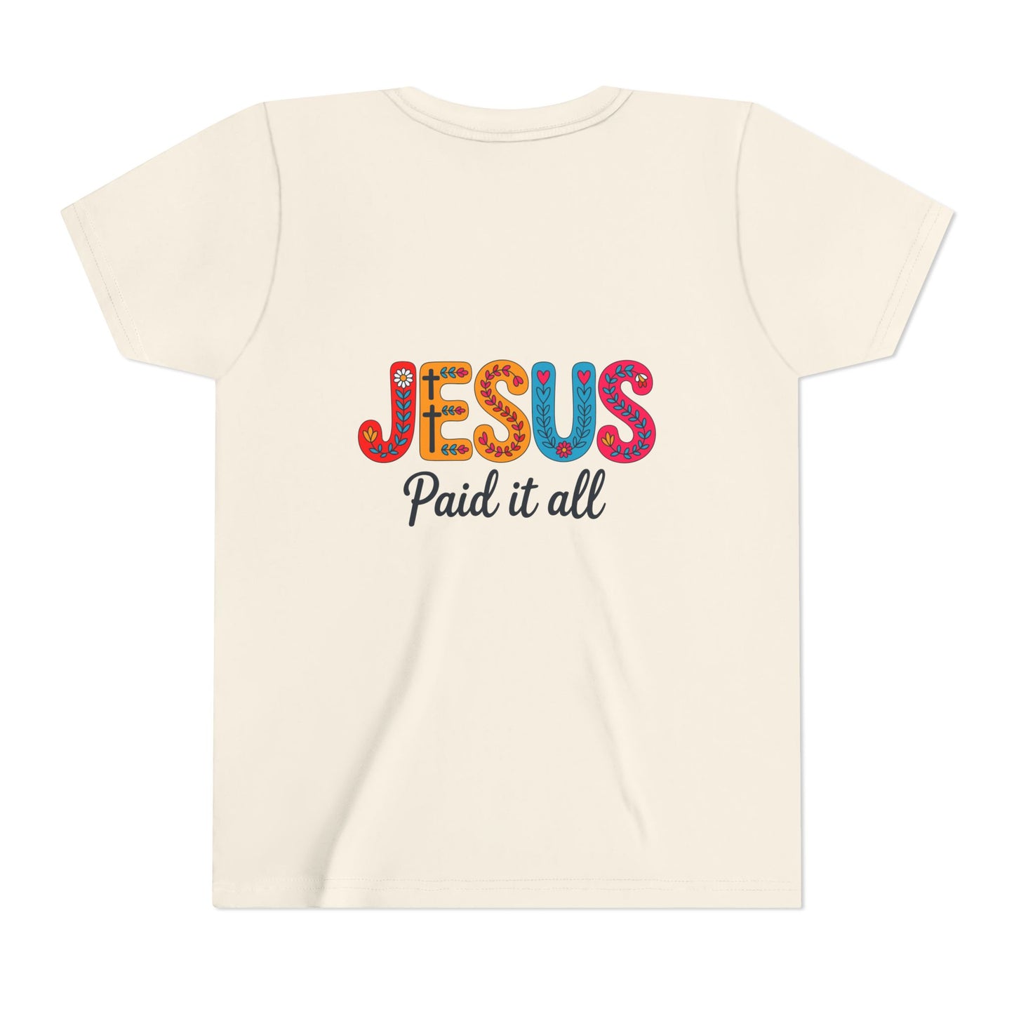 Youth Tee — "Jesus Paid It All" Colorful Faith Graphic